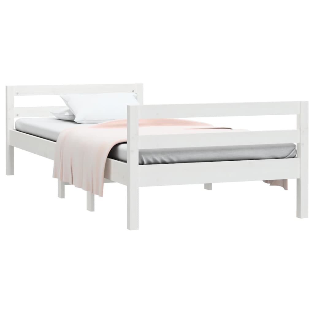Solid Pine Wood Bed Frame, White 90x200 cm - No Mattress Included