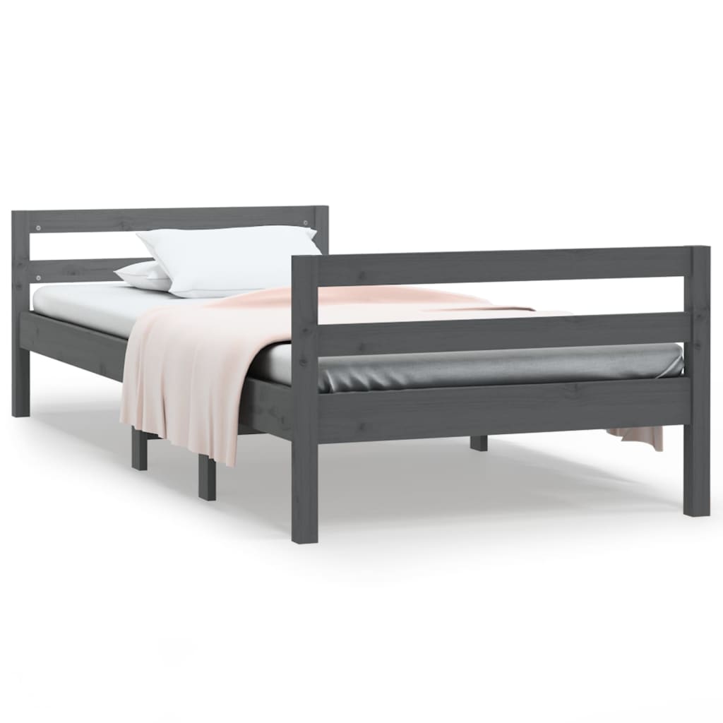 Grey Solid Pine Wood Bed Frame 90x200 cm - No Mattress Included