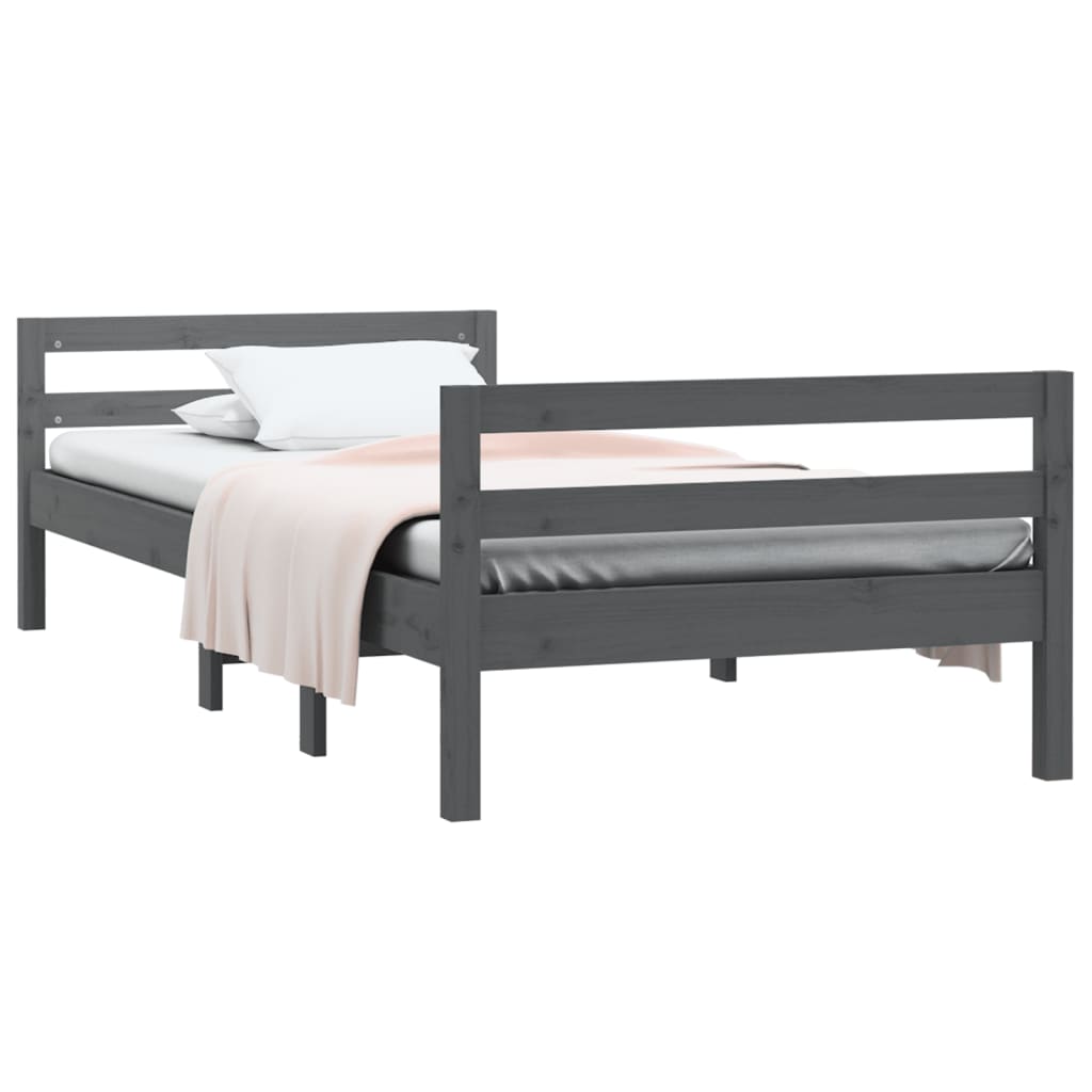 Grey Solid Pine Wood Bed Frame 90x200 cm - No Mattress Included