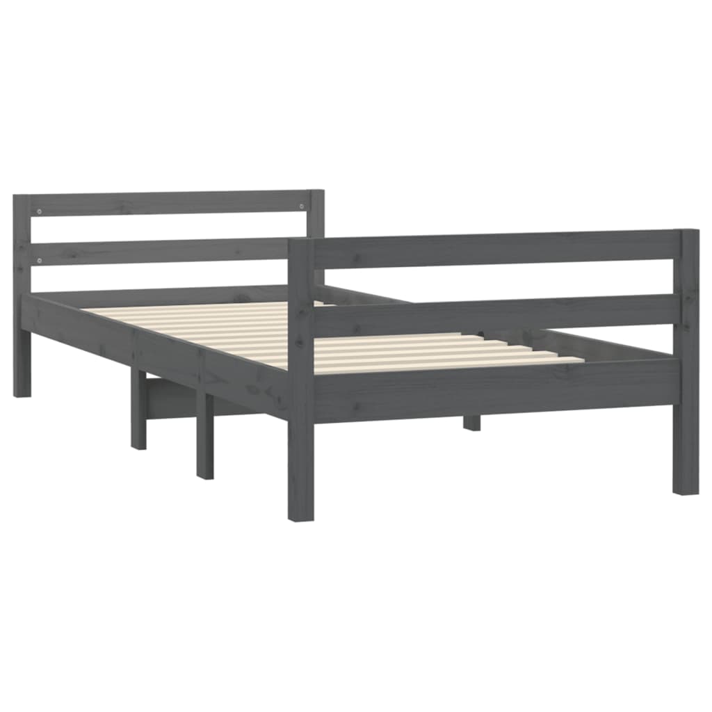 Grey Solid Pine Wood Bed Frame 90x200 cm - No Mattress Included