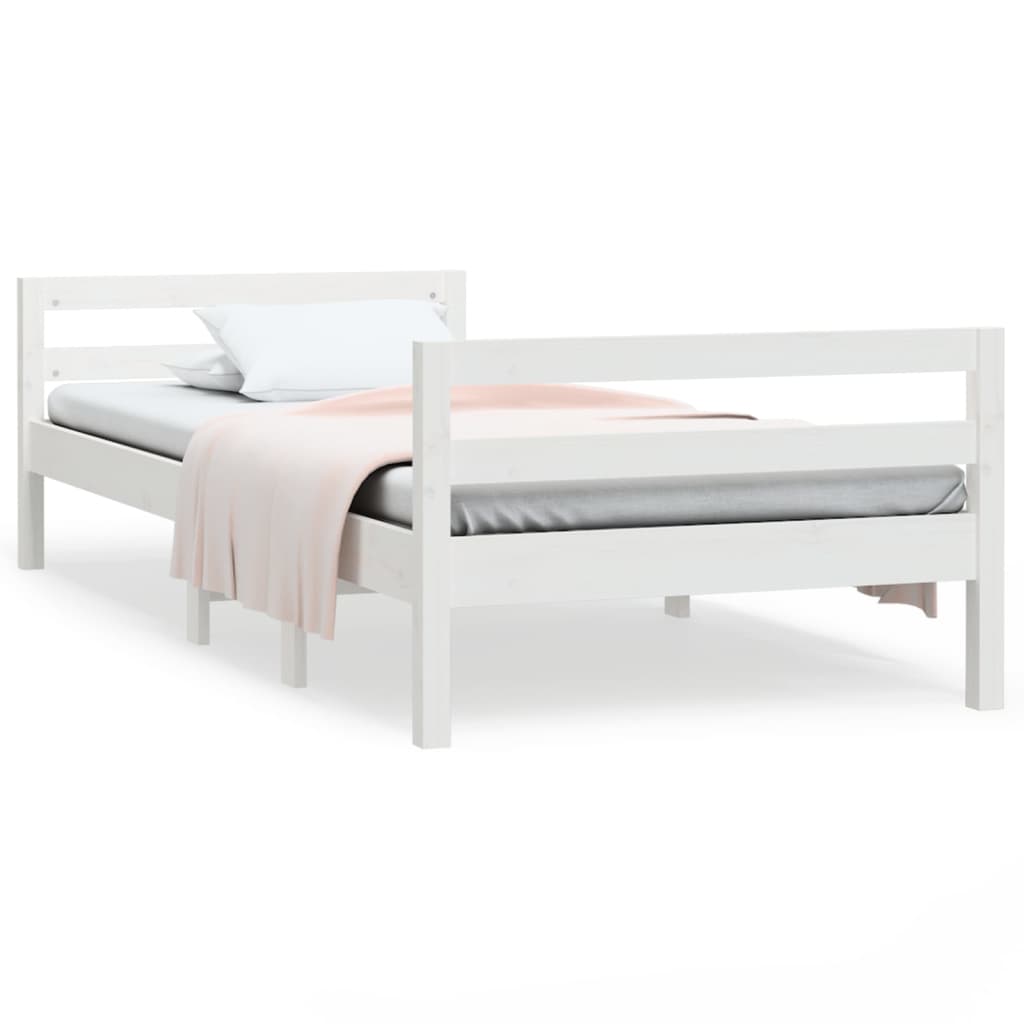 Solid Pine Wood Bed Frame, White, 80x200 cm, No Mattress Included
