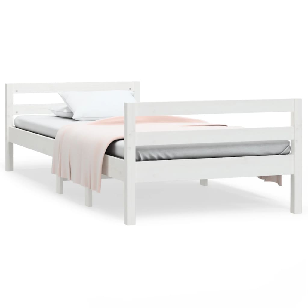 Solid Pine Wood Bed Frame, White 90x190 cm, Single Size