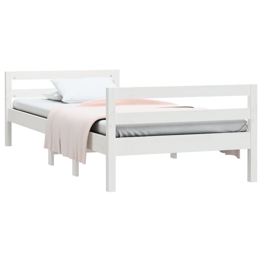 Solid Pine Wood Bed Frame, White 90x190 cm, Single Size