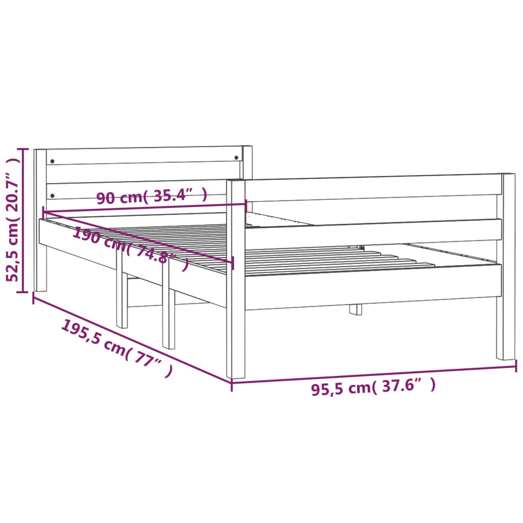 Solid Pine Wood Bed Frame, White 90x190 cm, Single Size