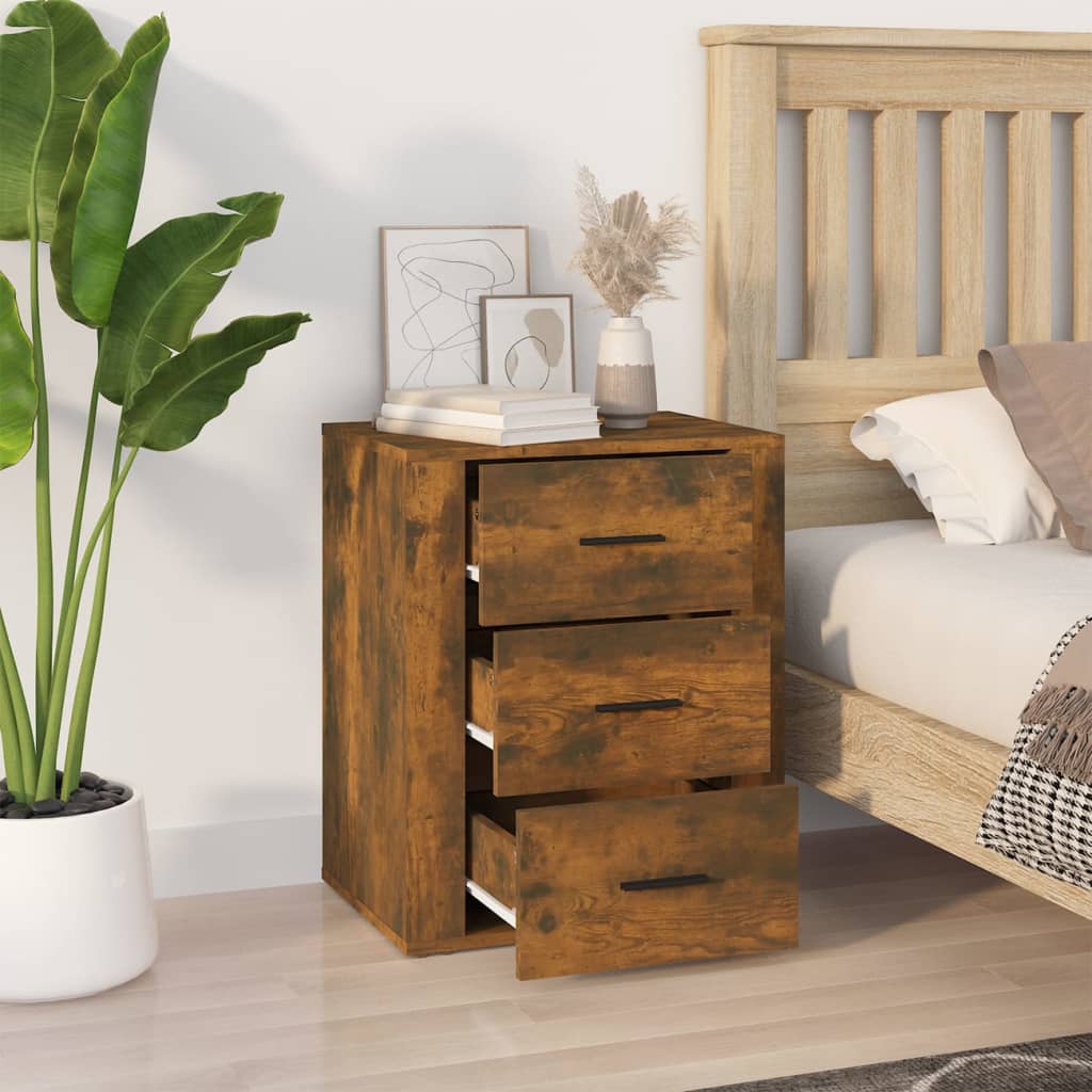 Smoked Oak Bedside Cabinet 50x36x60 cm - Engineered Wood Elegance