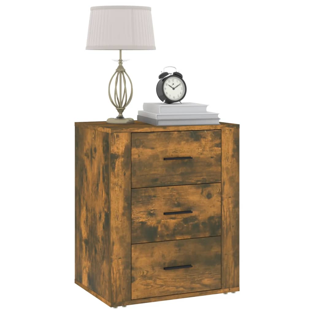 Smoked Oak Bedside Cabinet 50x36x60 cm - Engineered Wood Elegance