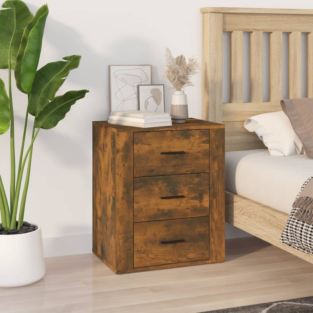 Smoked Oak Bedside Cabinet 50x36x60 cm - Engineered Wood Elegance