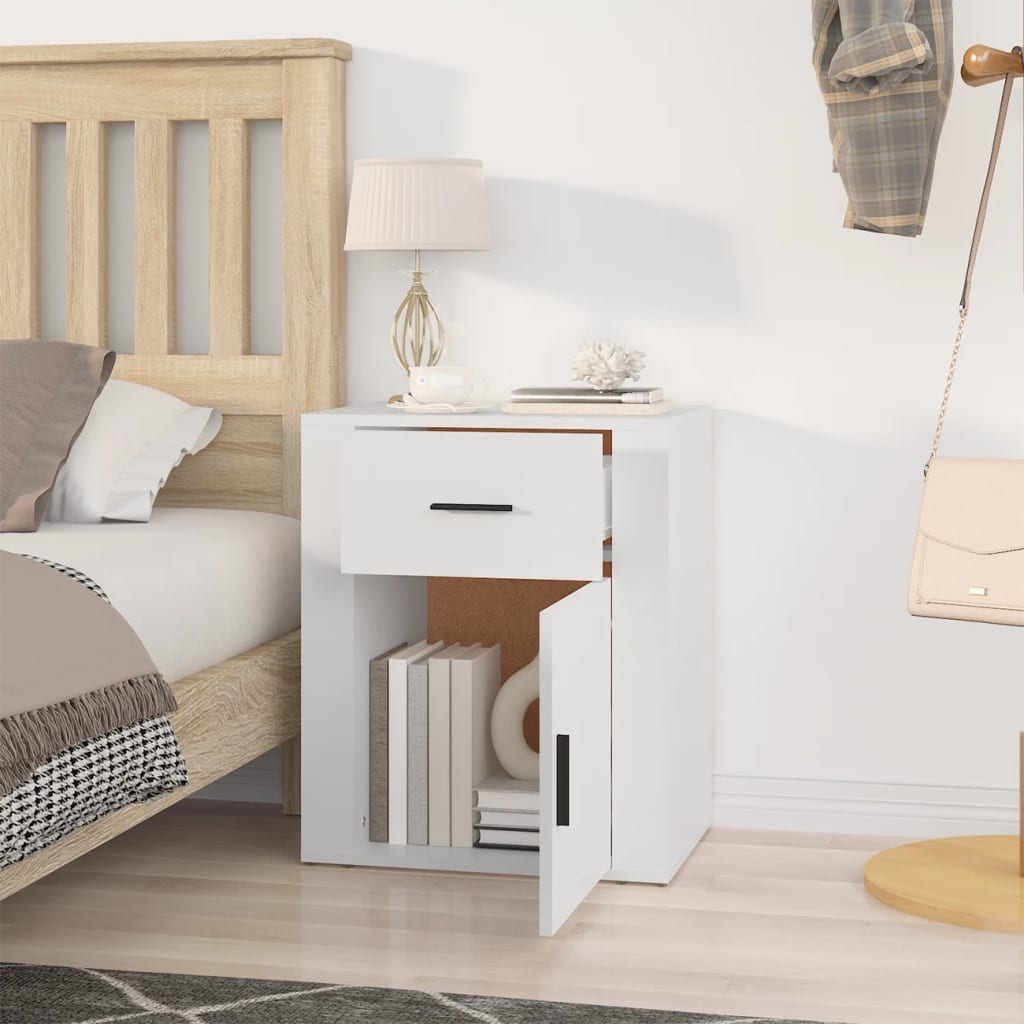 White Engineered Wood Bedside Cabinet 50x36x60 cm