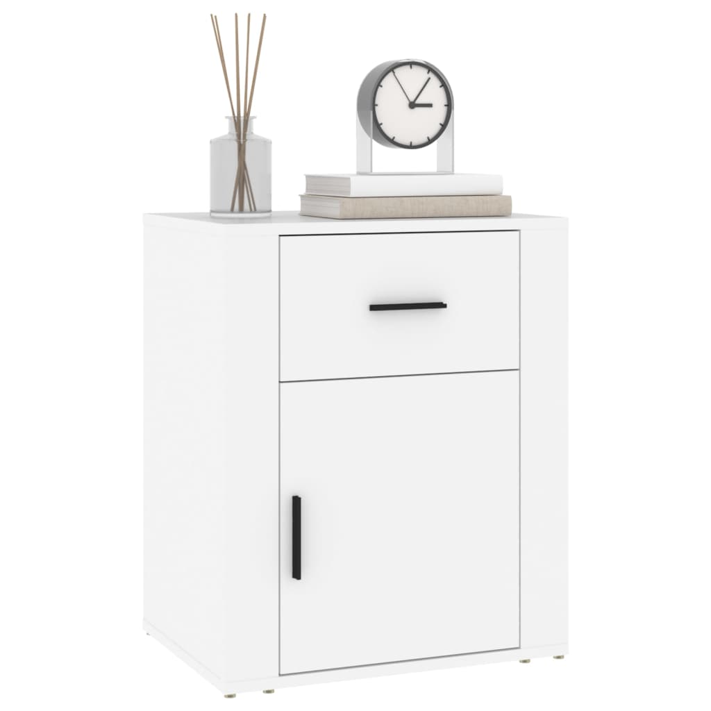 White Engineered Wood Bedside Cabinet 50x36x60 cm