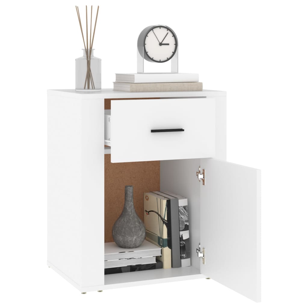 White Engineered Wood Bedside Cabinet 50x36x60 cm