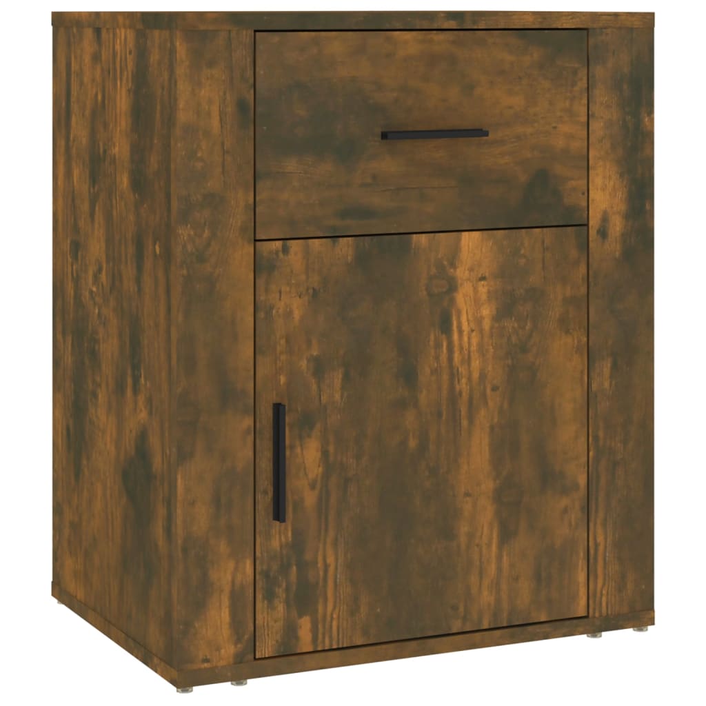 Smoked Oak Bedside Cabinet 50x36x60cm - Engineered Wood Elegance