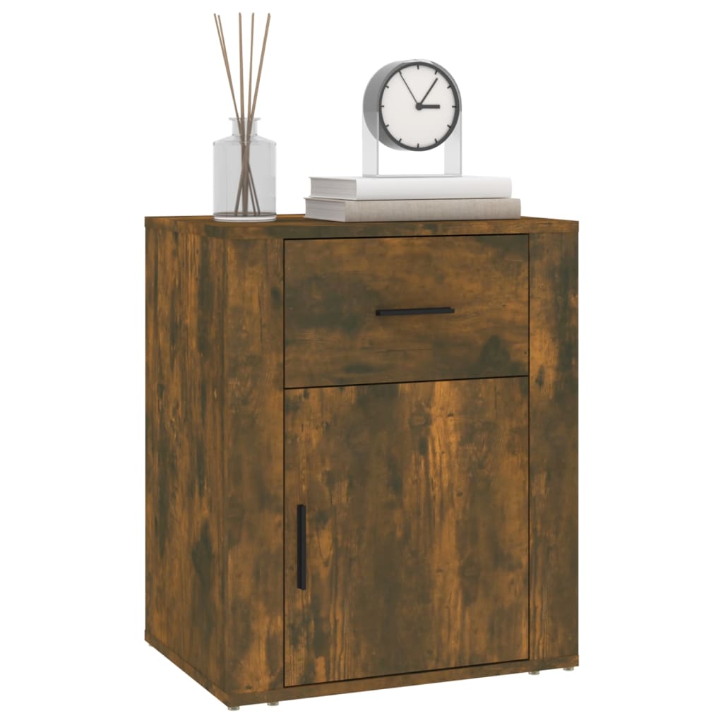 Smoked Oak Bedside Cabinet 50x36x60cm - Engineered Wood Elegance