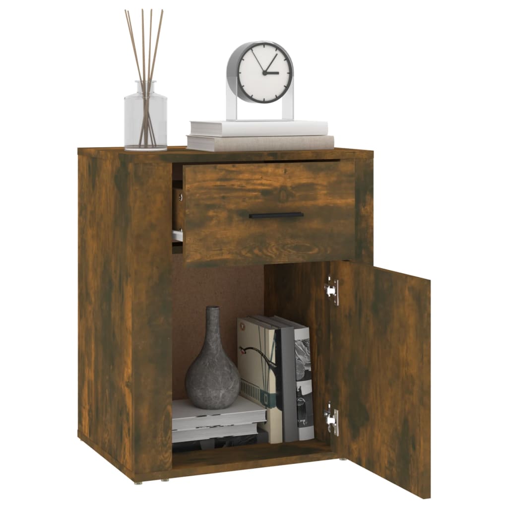 Smoked Oak Bedside Cabinet 50x36x60cm - Engineered Wood Elegance
