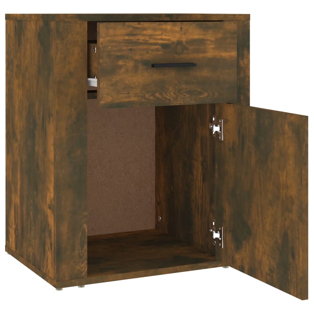 Smoked Oak Bedside Cabinet 50x36x60cm - Engineered Wood Elegance