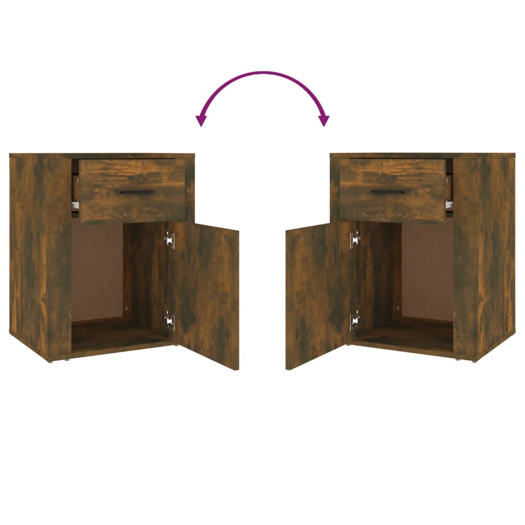 Smoked Oak Bedside Cabinet 50x36x60cm - Engineered Wood Elegance