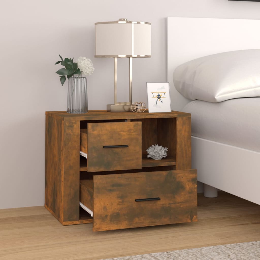 Smoked Oak Bedside Cabinet 60x36x45 cm - Engineered Wood