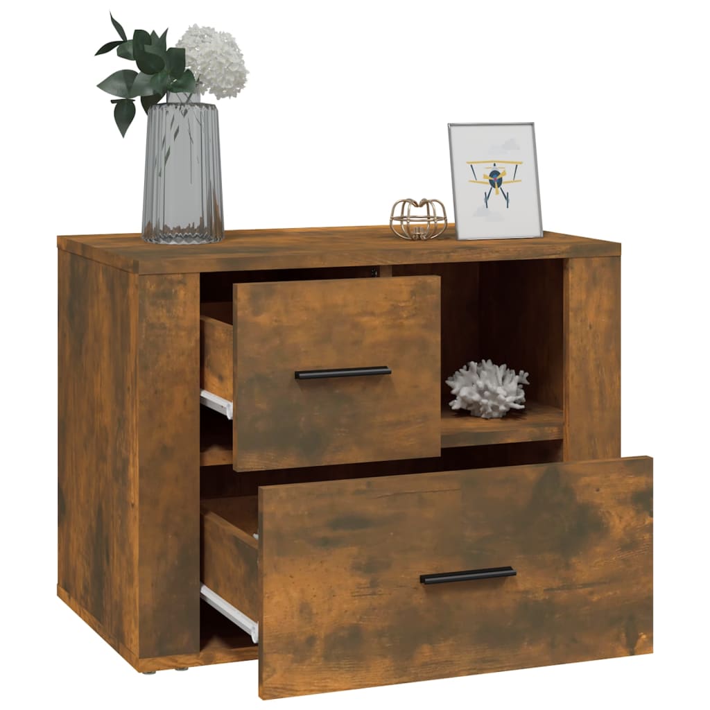 Smoked Oak Bedside Cabinet 60x36x45 cm - Engineered Wood