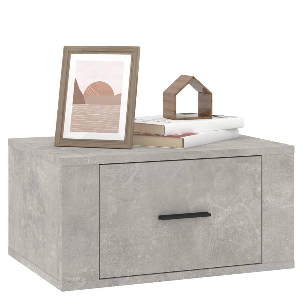 Concrete Grey Wall-Mounted Bedside Cabinet - 50x36x25 cm