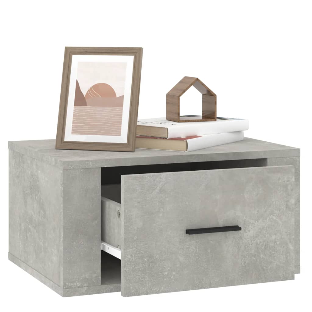 Concrete Grey Wall-Mounted Bedside Cabinet - 50x36x25 cm