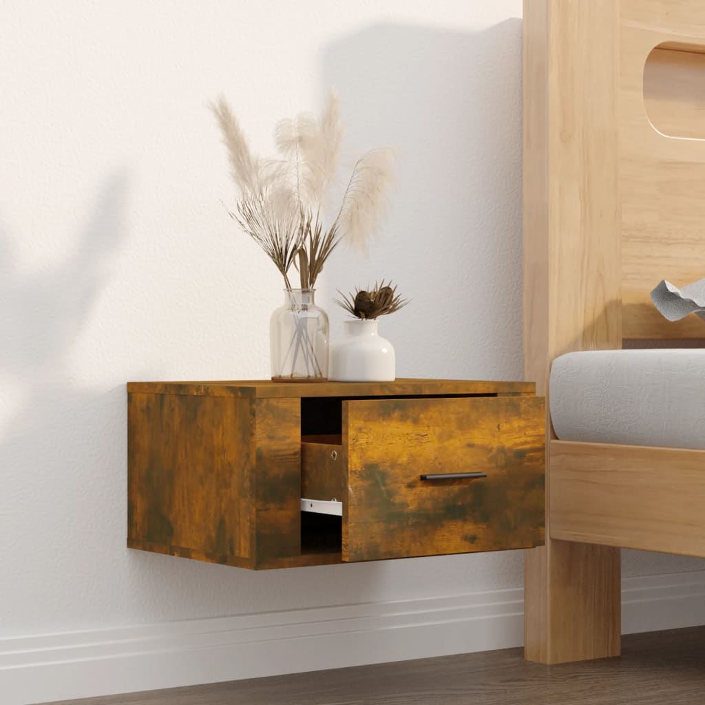 Smoked Oak Wall-Mounted Bedside Cabinet, 50x36x25 cm