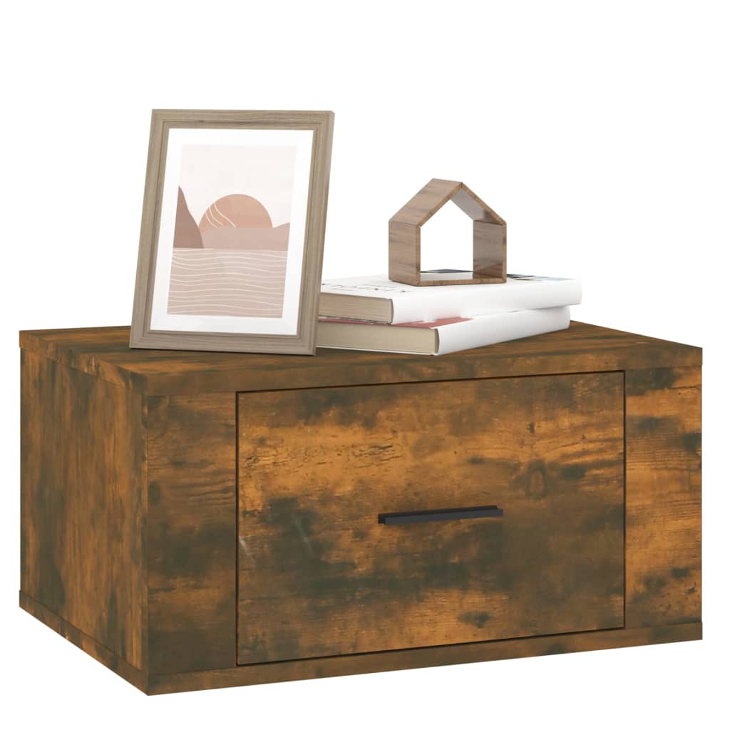 Smoked Oak Wall-Mounted Bedside Cabinet, 50x36x25 cm