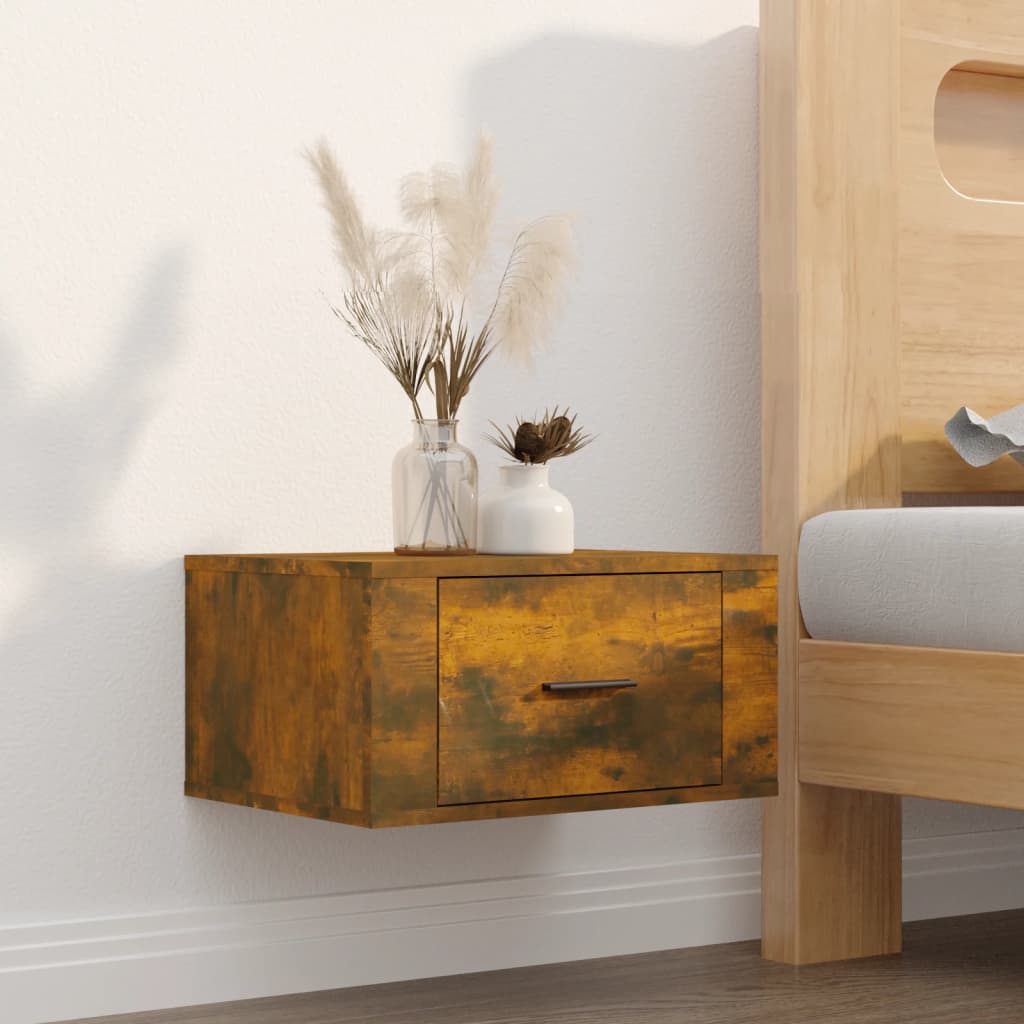 Smoked Oak Wall-Mounted Bedside Cabinet, 50x36x25 cm