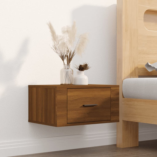 Compact Wall-Mounted Bedside Cabinet, Brown Oak, 50x36x25 cm
