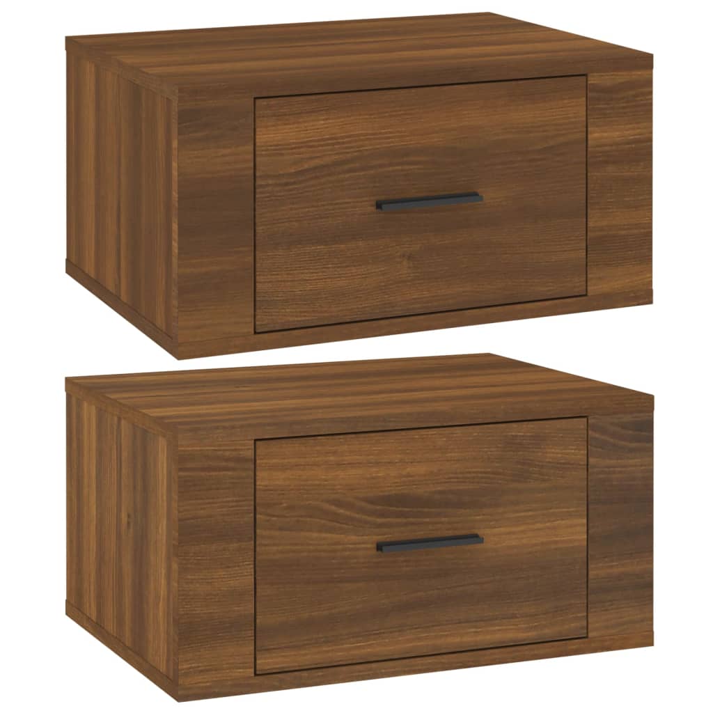 Brown Oak Wall-Mounted Bedside Cabinets - Set of 2, 50x36x25 cm