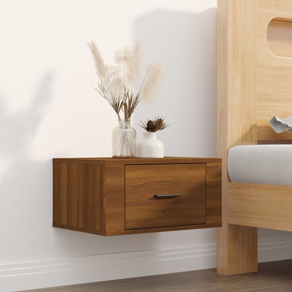Brown Oak Wall-Mounted Bedside Cabinets - Set of 2, 50x36x25 cm