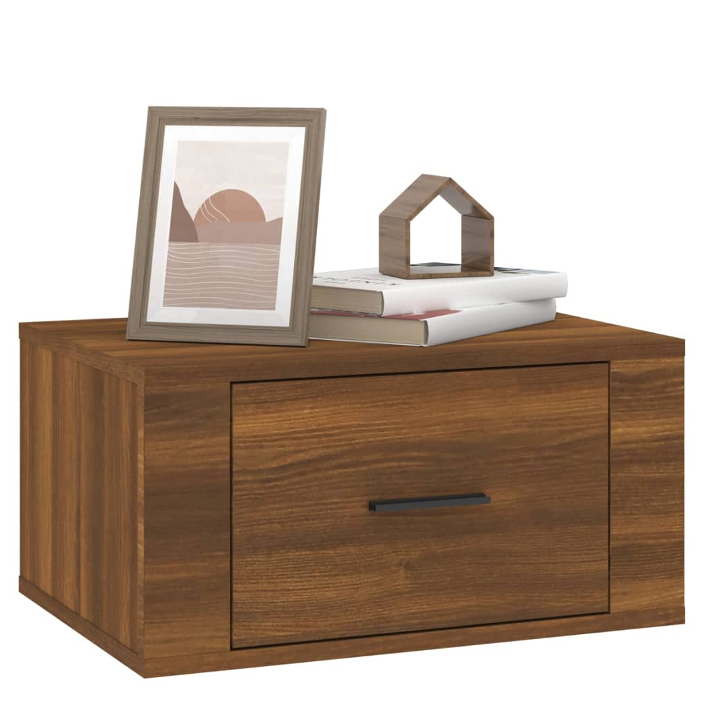 Brown Oak Wall-Mounted Bedside Cabinets - Set of 2, 50x36x25 cm