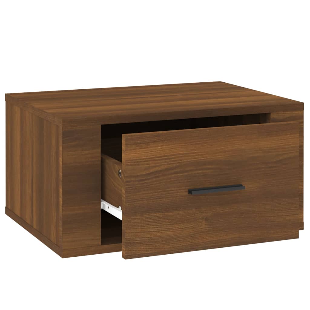 Brown Oak Wall-Mounted Bedside Cabinets - Set of 2, 50x36x25 cm