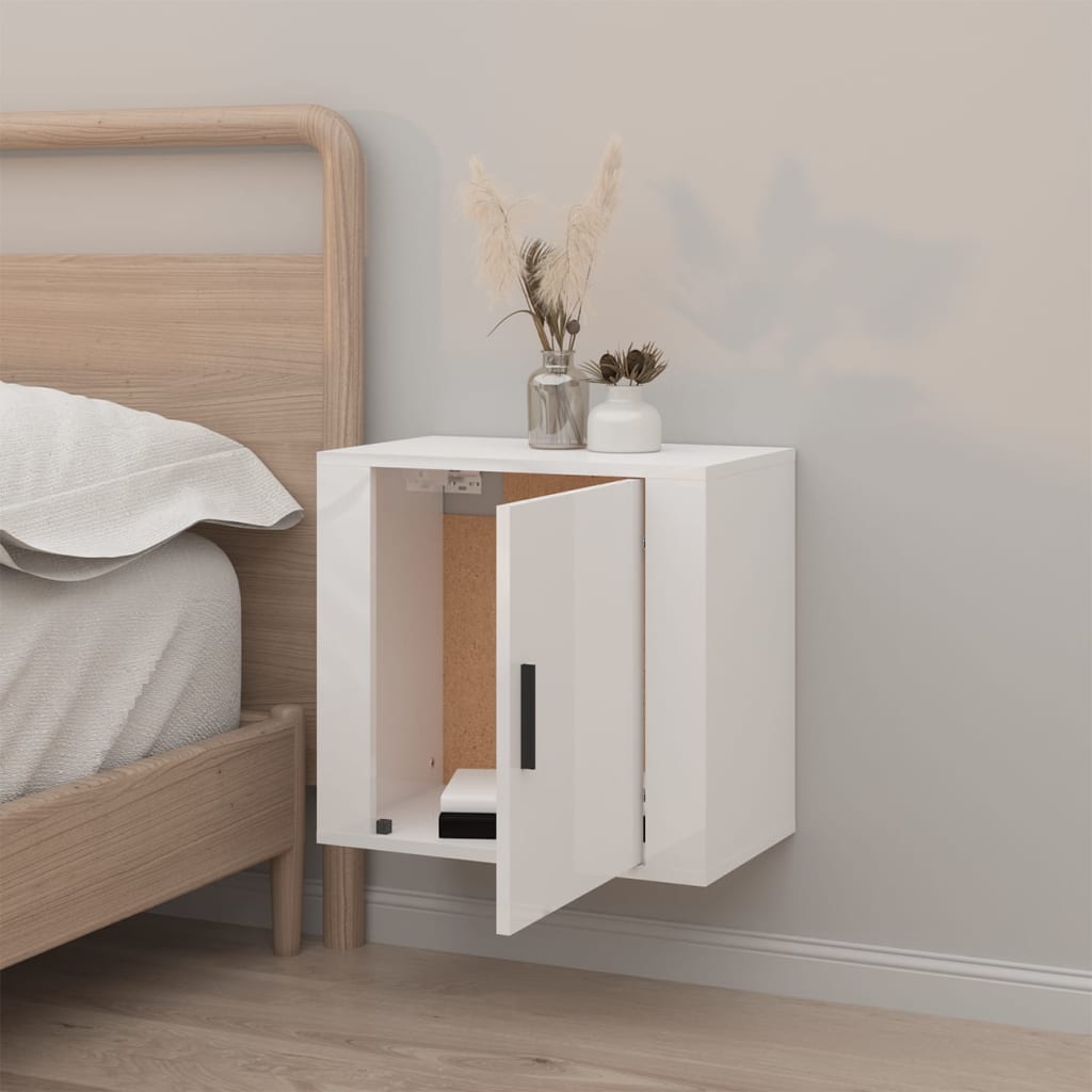 High Gloss White Wall-Mounted Bedside Cabinet 50x30x47 cm