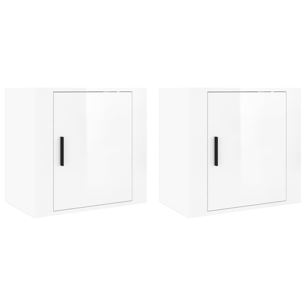 High Gloss White Wall-Mounted Bedside Cabinets 2pcs, 50x30x47cm