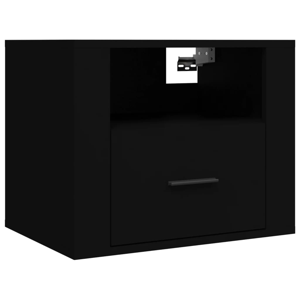 Sleek Black Wall-Mounted Bedside Cabinet 50x36x40 cm