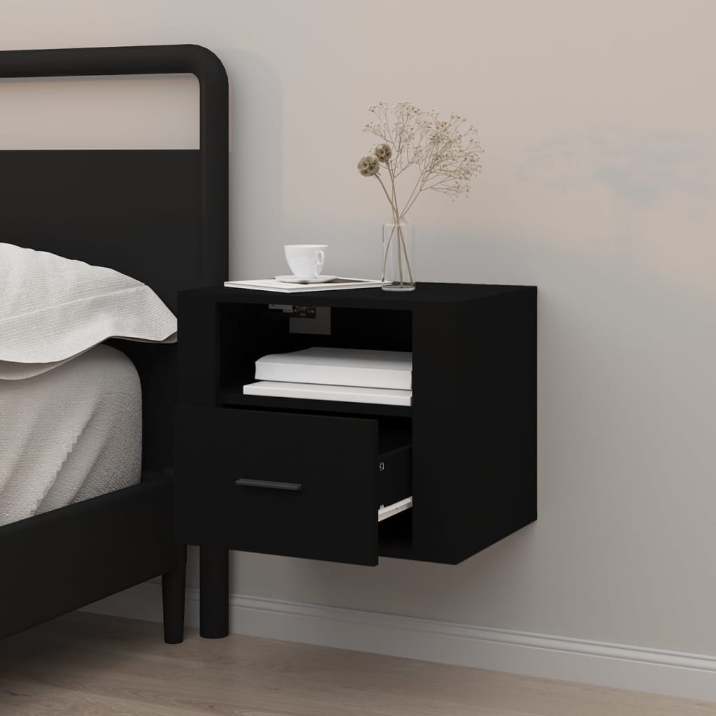 Sleek Black Wall-Mounted Bedside Cabinet 50x36x40 cm