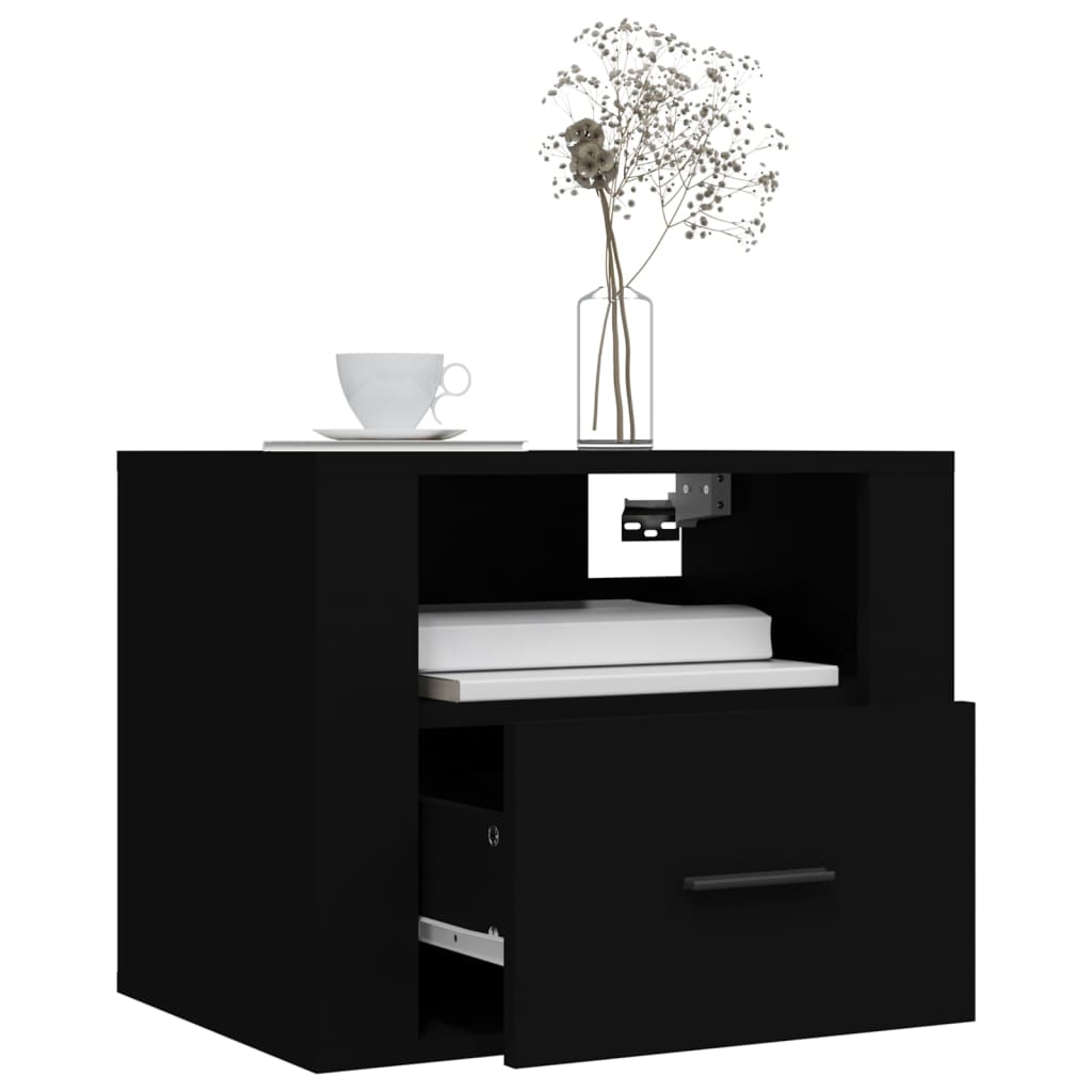 Sleek Black Wall-Mounted Bedside Cabinet 50x36x40 cm