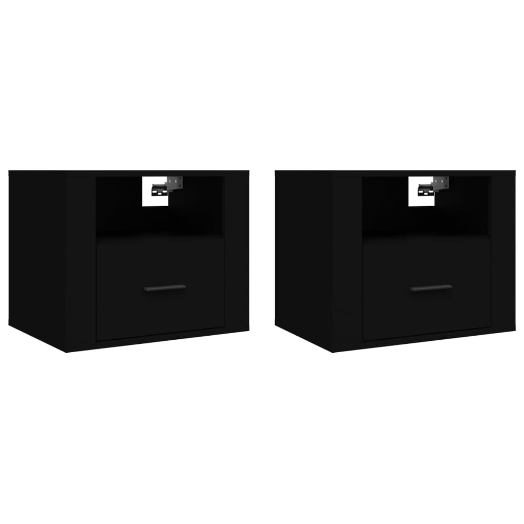 Sleek Black Wall-Mounted Bedside Cabinets, Set of 2, 50x36x40 cm