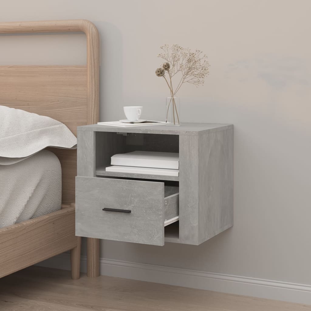 Concrete Grey Wall-Mounted Bedside Cabinet 50x36x40 cm