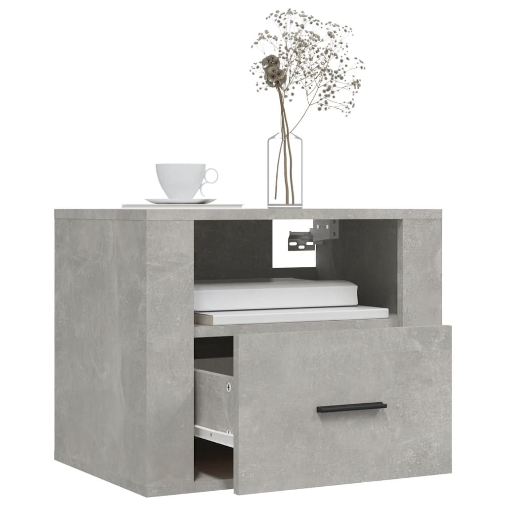 Concrete Grey Wall-Mounted Bedside Cabinets, Set of 2, 50x36x40 cm