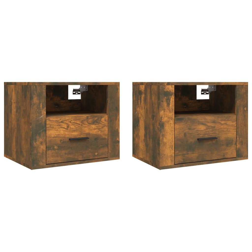 Smoked Oak Wall-Mounted Bedside Cabinets Set of 2 - 50x36x40 cm