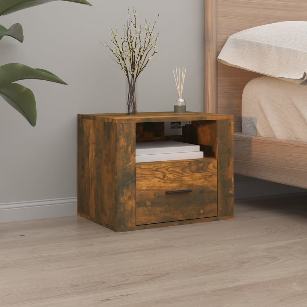 Smoked Oak Wall-Mounted Bedside Cabinets Set of 2 - 50x36x40 cm