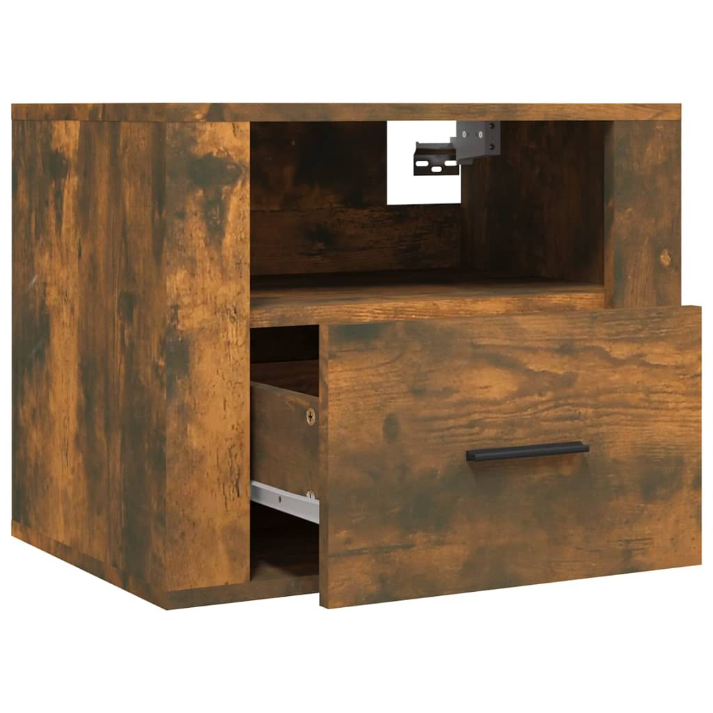 Smoked Oak Wall-Mounted Bedside Cabinets Set of 2 - 50x36x40 cm