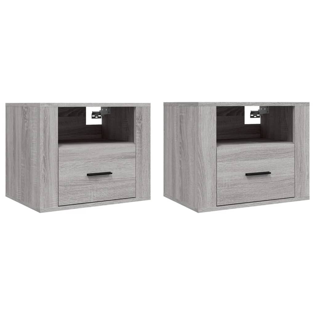 Grey Sonoma Wall-Mounted Bedside Cabinets Set of 2 - 50x36x40 cm