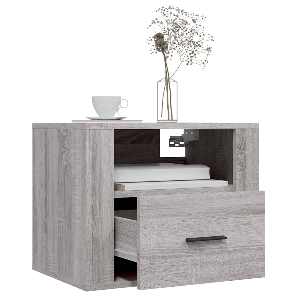 Grey Sonoma Wall-Mounted Bedside Cabinets Set of 2 - 50x36x40 cm