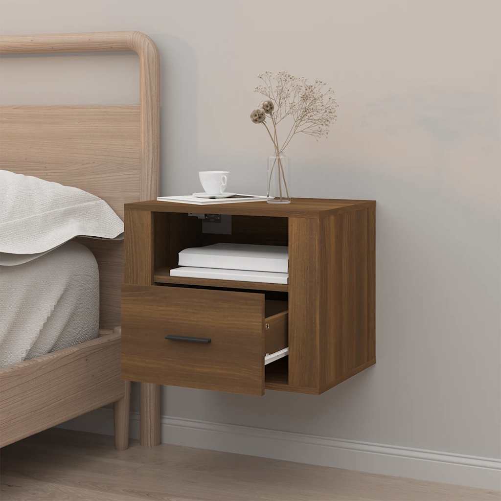 Brown Oak Wall-Mounted Bedside Cabinet 50x36x40 cm