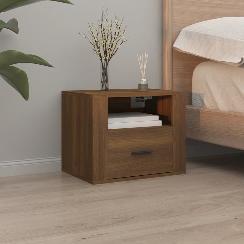 Brown Oak Wall-Mounted Bedside Cabinet 50x36x40 cm