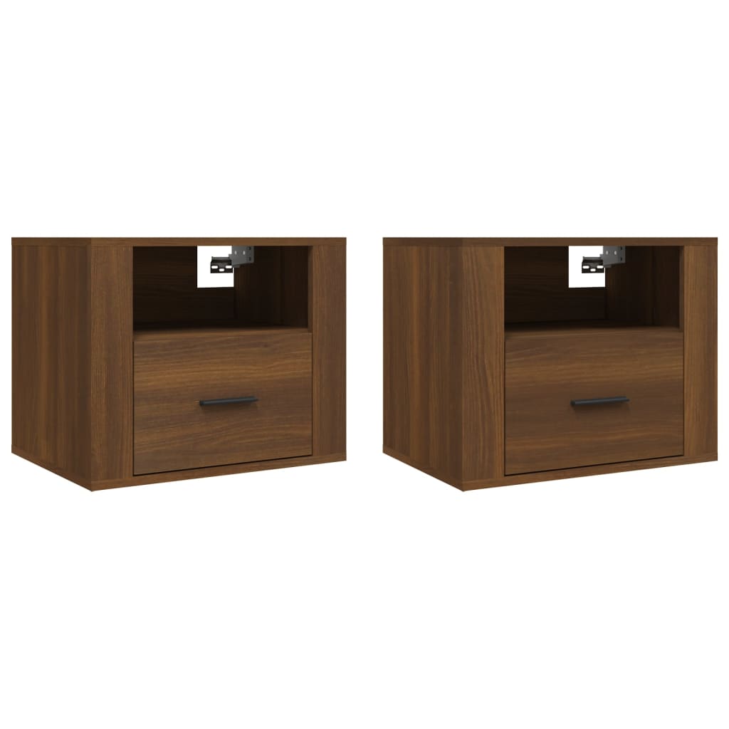 Brown Oak Wall-Mounted Bedside Cabinets 2pcs - 50x36x40 cm