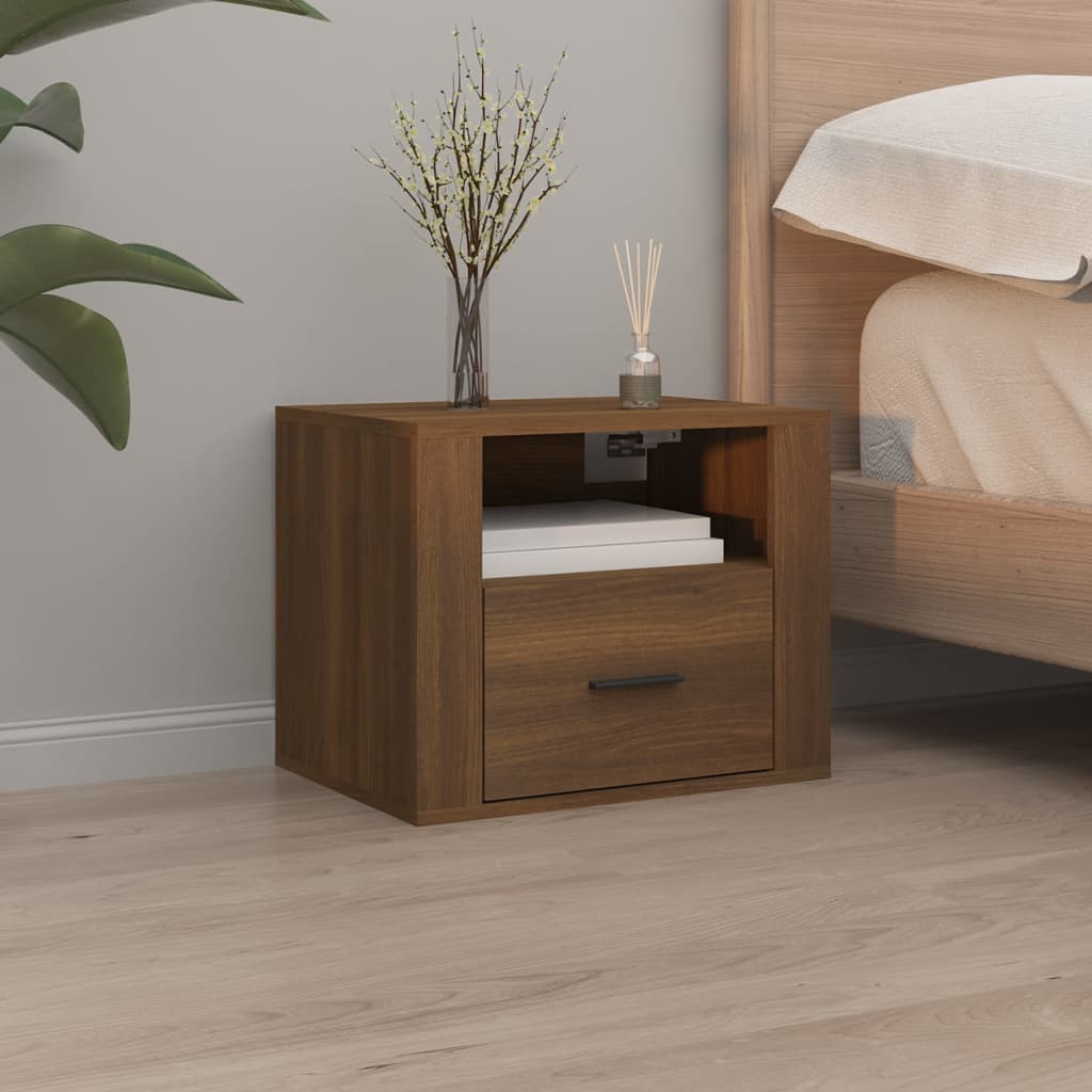 Brown Oak Wall-Mounted Bedside Cabinets 2pcs - 50x36x40 cm