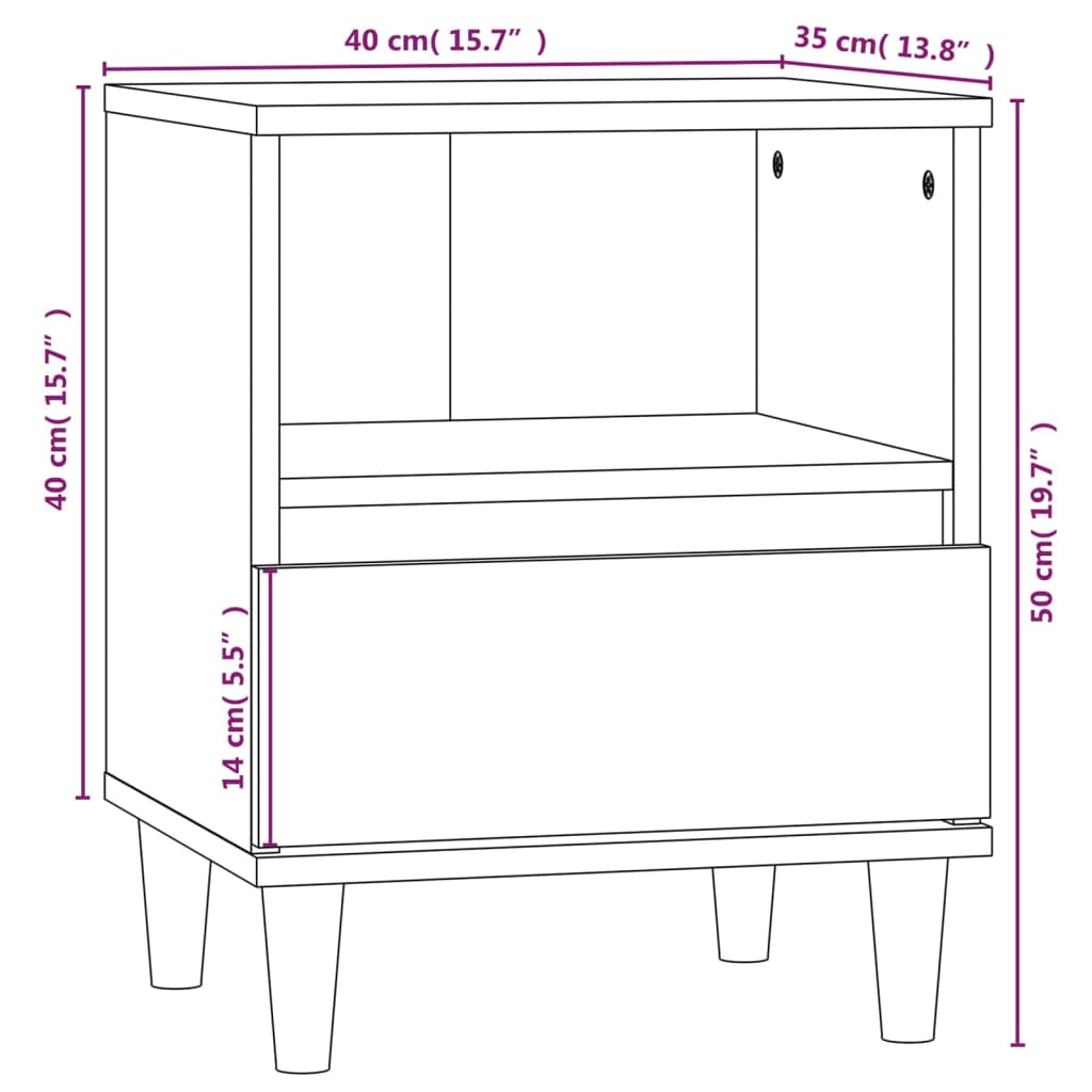 Grey Sonoma Bedside Cabinet, 40x35x50 cm - Stylish & Functional Storage