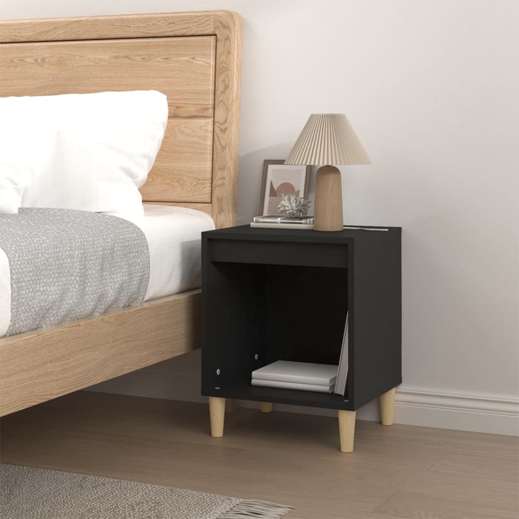 Black Engineered Wood Bedside Cabinet 40x35x50 cm